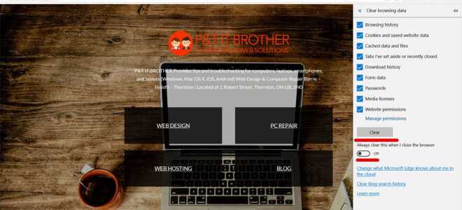 Как удалить историю веб-поиска и файлы cookie Microsoft Edge Windows 10