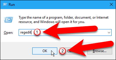 Откройте редактор реестра с помощью диалогового окна «Выполнить».