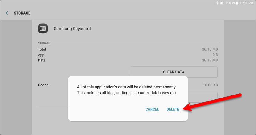 Удалить диалоговое окно подтверждения данных на устройстве Samsung