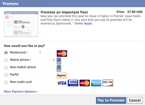 Facebook позволяет платить за продвижение личной почты