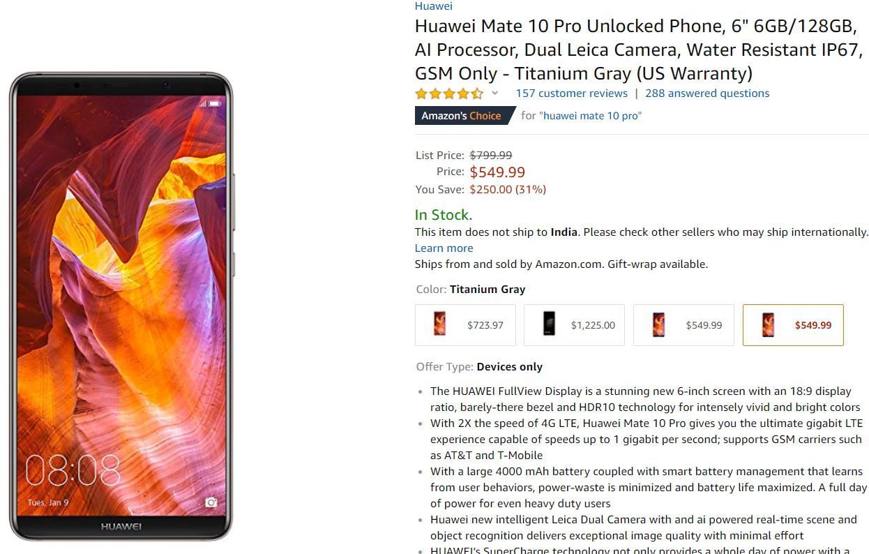 Сделка: теперь получите новый Huawei Mate 10 Pro за 550 долларов