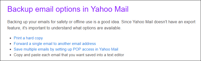 Параметры резервного копирования электронной почты в Yahoo Mail