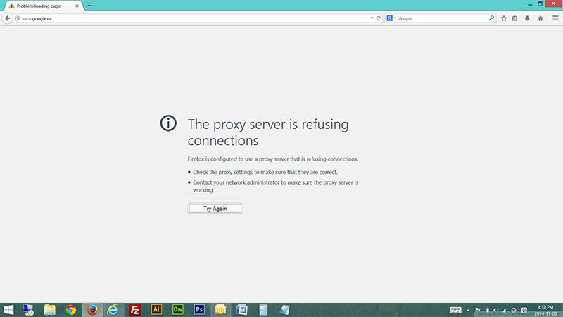 Прокси-сервер отказывает в соединениях - исправление для браузера Firefox