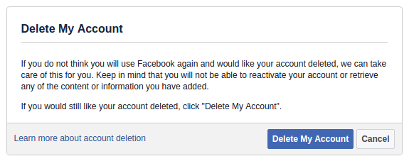 Facebook аккаунт удалить
