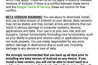 Условия использования бета-версии Android