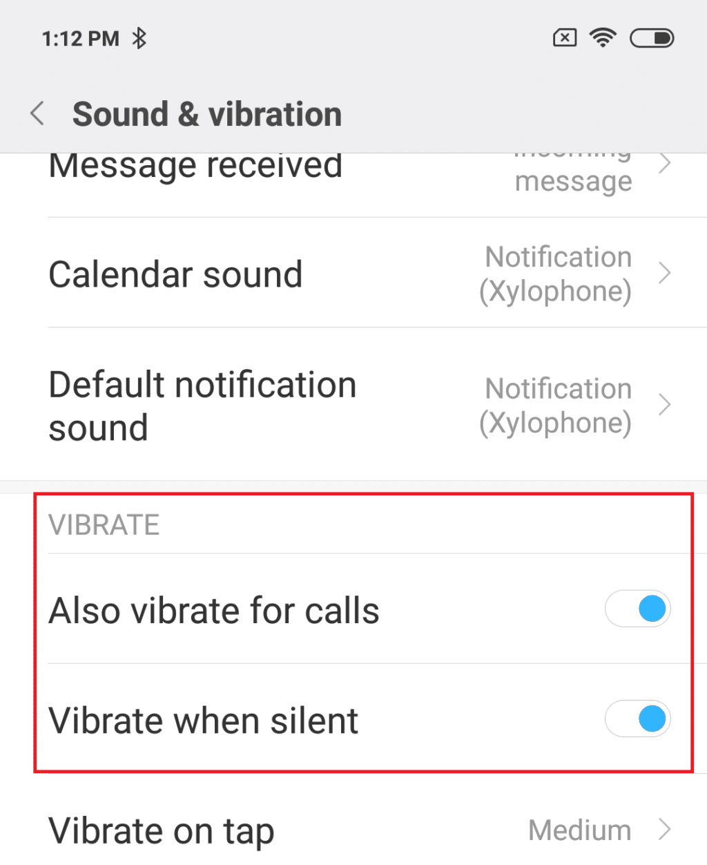 Redmi 6 Call Vibration Setting