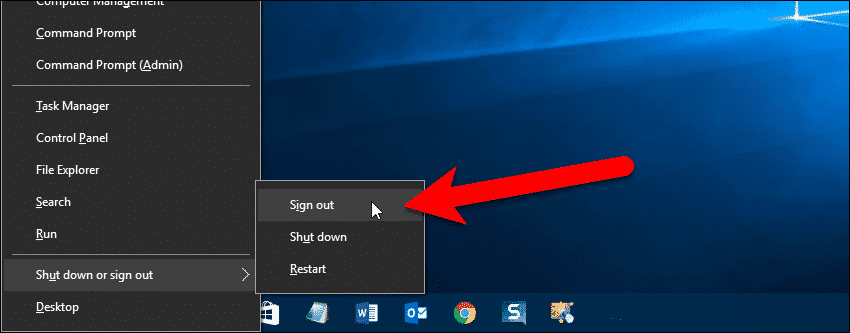Выйдите из Windows с помощью меню Win + X.
