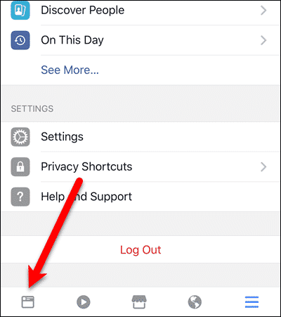 Нажмите кнопку подачи новостей в Facebook для iOS.