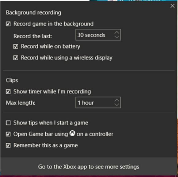 Настройки Xbox Windows 10
