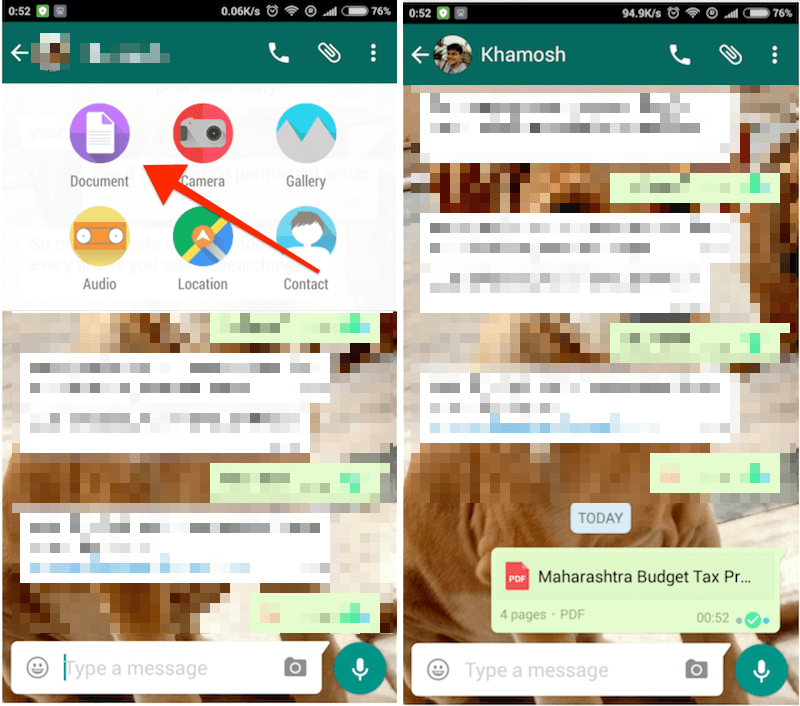 WhatsApp Android обмена документами