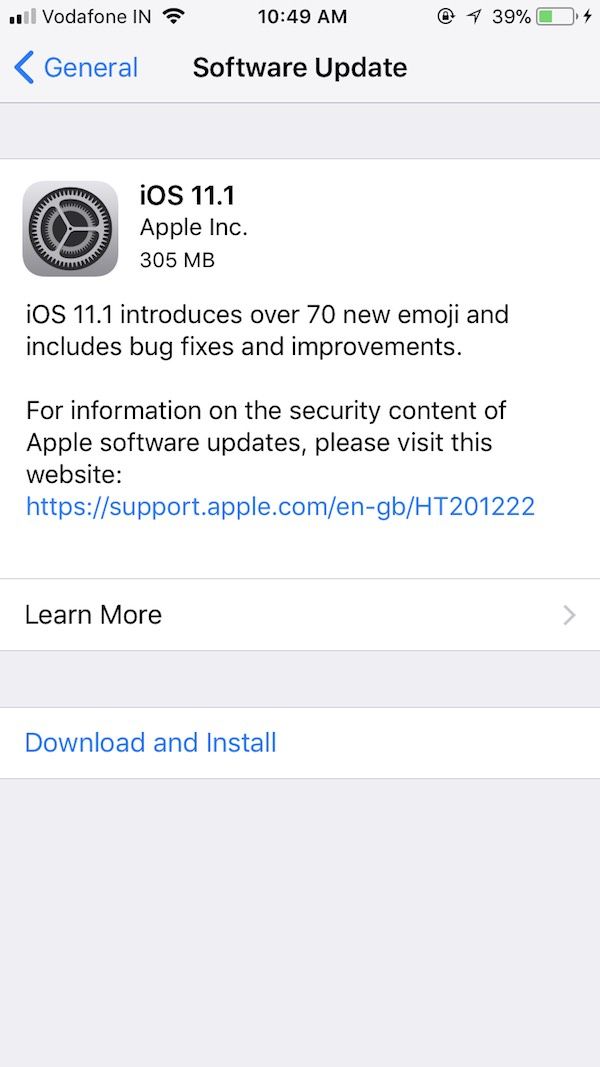 обновление iOS 11.1