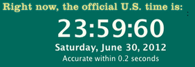 Скриншот часов UTC от http://time.gov/ 30 июня 2012 года, високосная секунда.