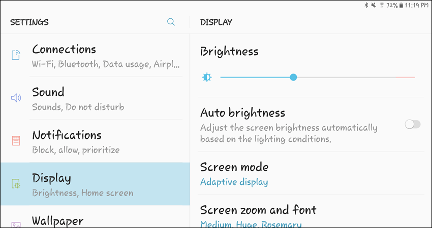 Другой шрифт в приложении «Настройки» на устройстве Samsung