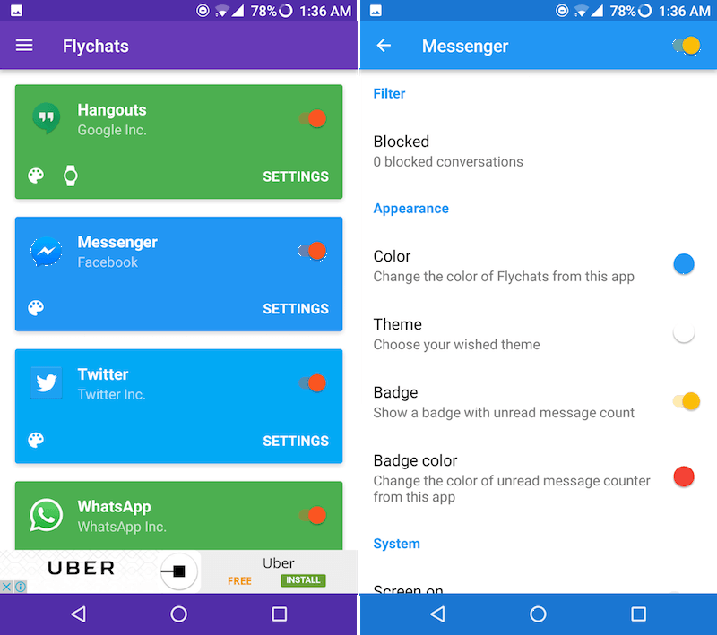 Flychat чат пузыри Android 1