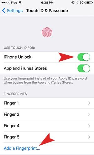 настройка отпечатков пальцев Touch ID на iPhone 6, Plus, iPad Air, iPad Mini