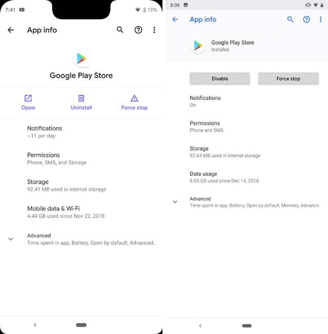 Android Q против Android Pie App Информация о приложении