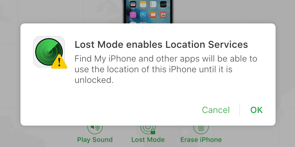потерянный режим включает службы определения местоположения - приложения смогут использовать местоположение этого iphone, пока не будет разблокирован