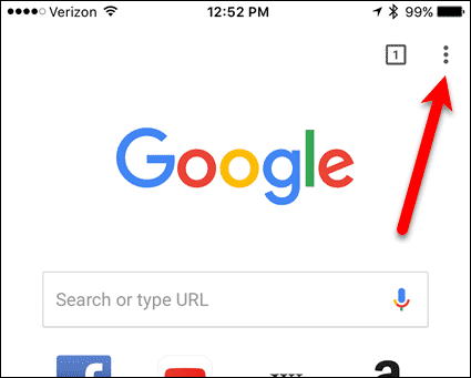 Нажмите кнопку меню в Chrome на iOS