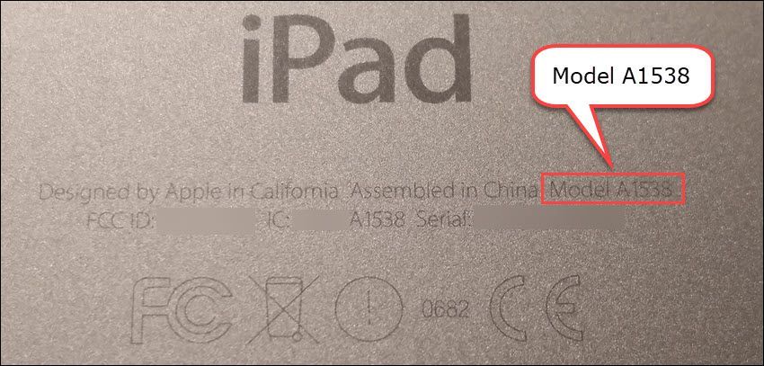 Номер модели iPad на задней панели вашего iPad