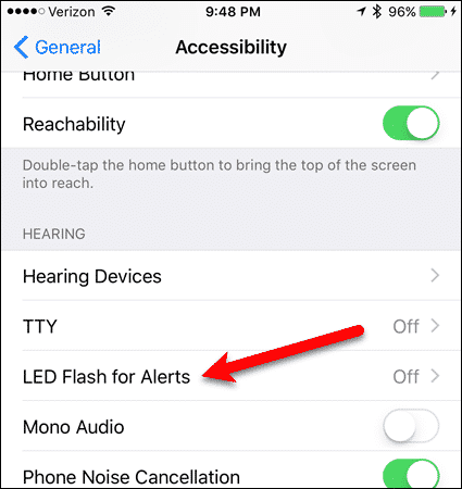 Нажмите LED Flash для оповещений на экране специальных возможностей