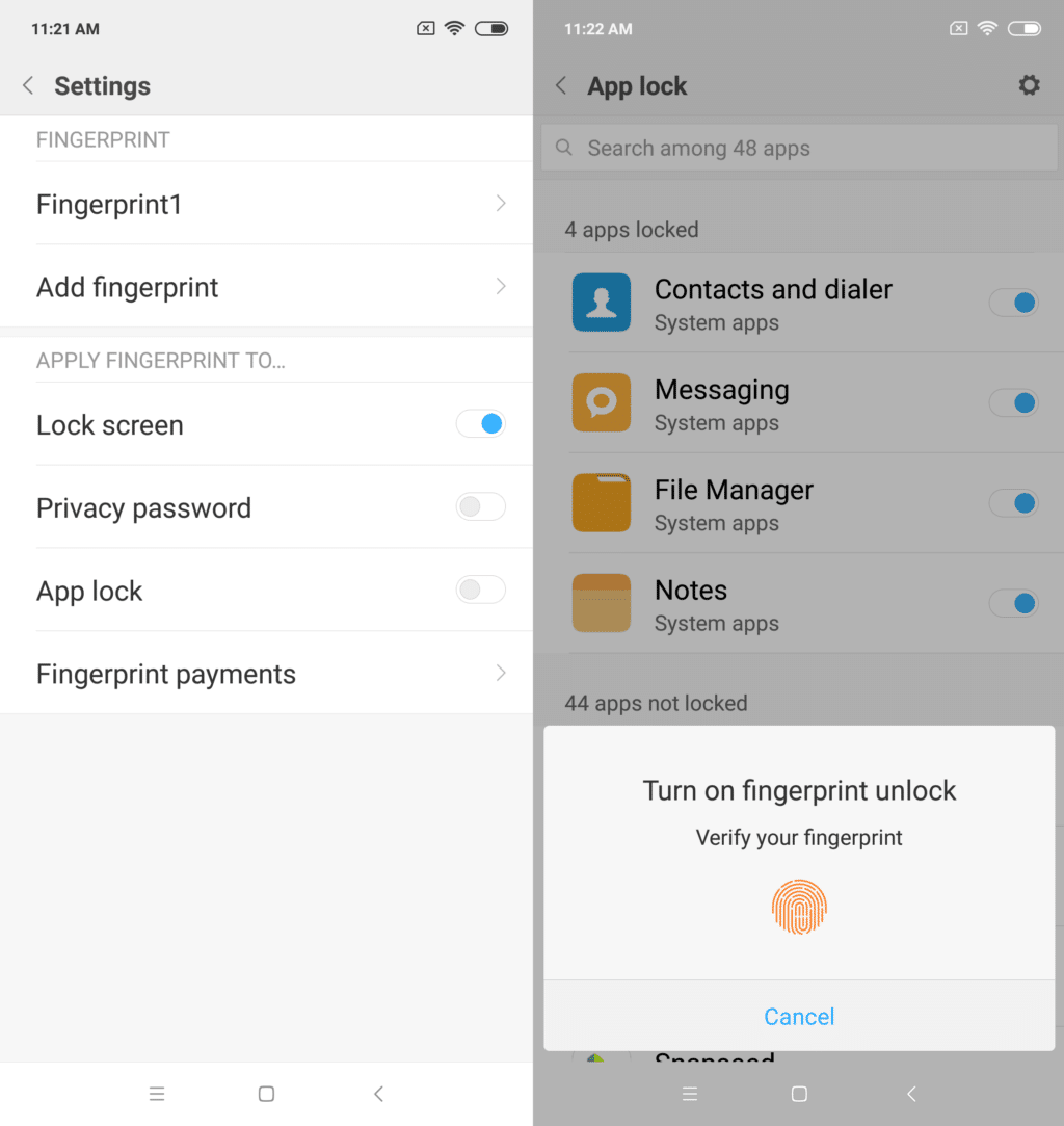 Redmi 6 App Блокировка отпечатков пальцев