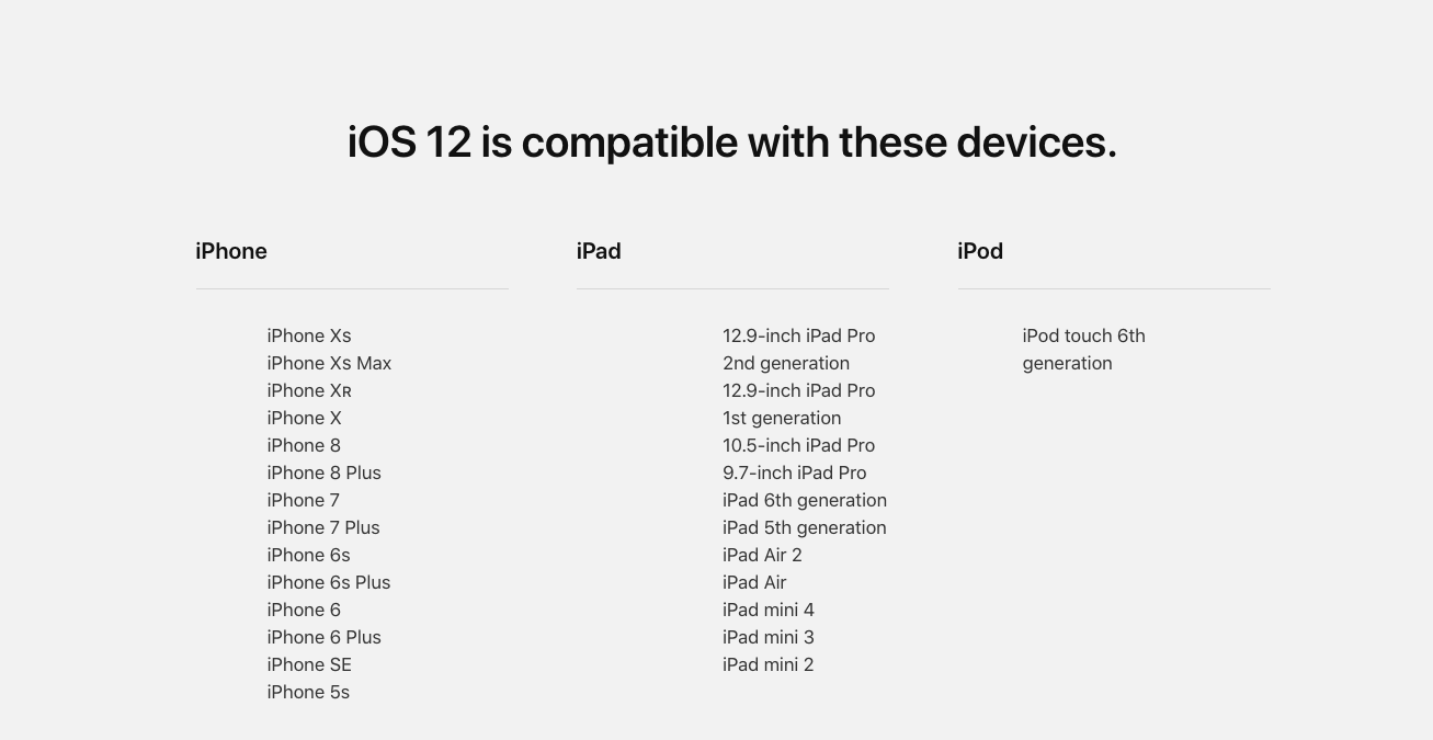 iOS 12-совместимые устройства