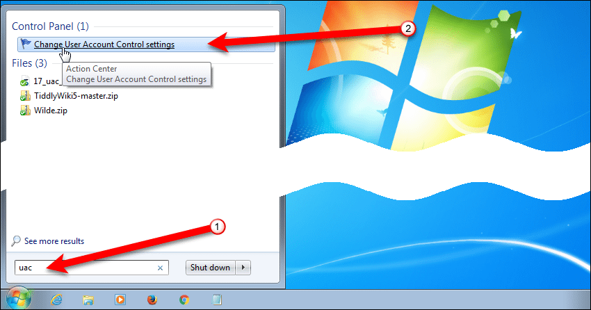 Откройте настройки контроля учетных записей в Windows 7