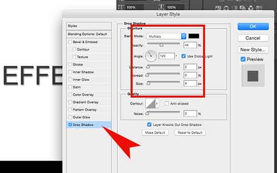 Как сделать эффект тени на текст в Photoshop CS6