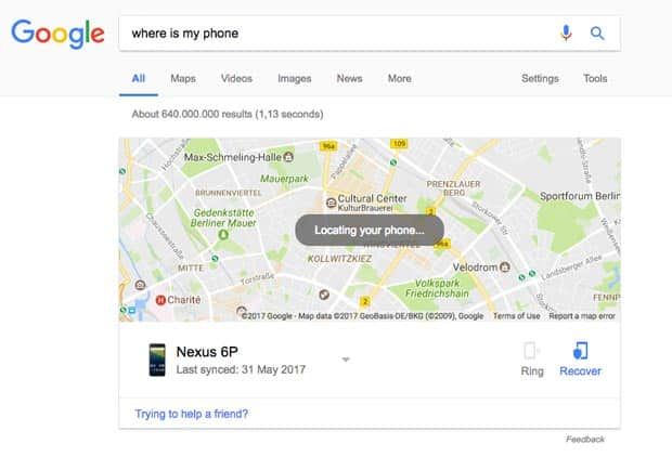 Google найти мой результат поиска Android для потерянного телефона