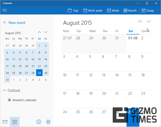 Календарь Windows 10