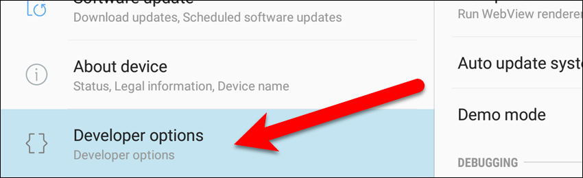 Параметры разработчика Android включены.