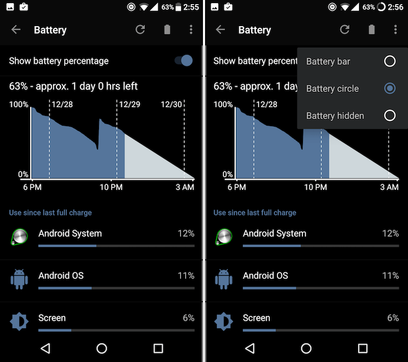 OnePlus 3t советы и приемы, значок батареи