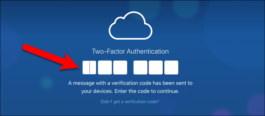 Введите код для двухфакторной аутентификации в вашей учетной записи Apple ID.