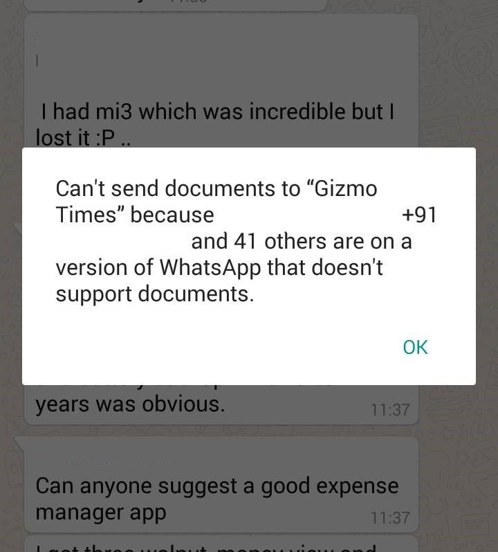 Не удается отправить документы в WhatsApp