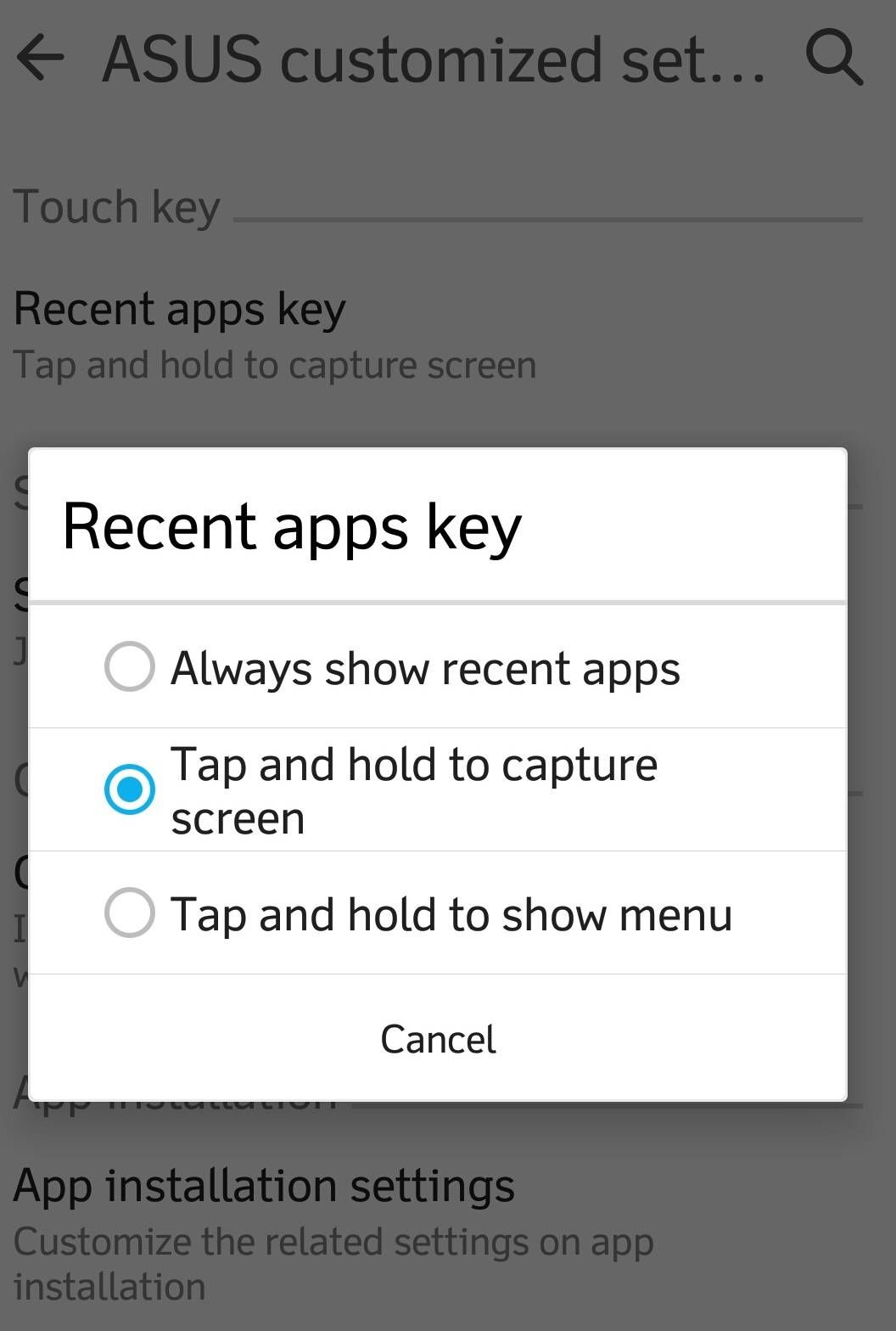 Как сделать снимок экрана в лазере Asus Zenfone 2 с ключом последних приложений