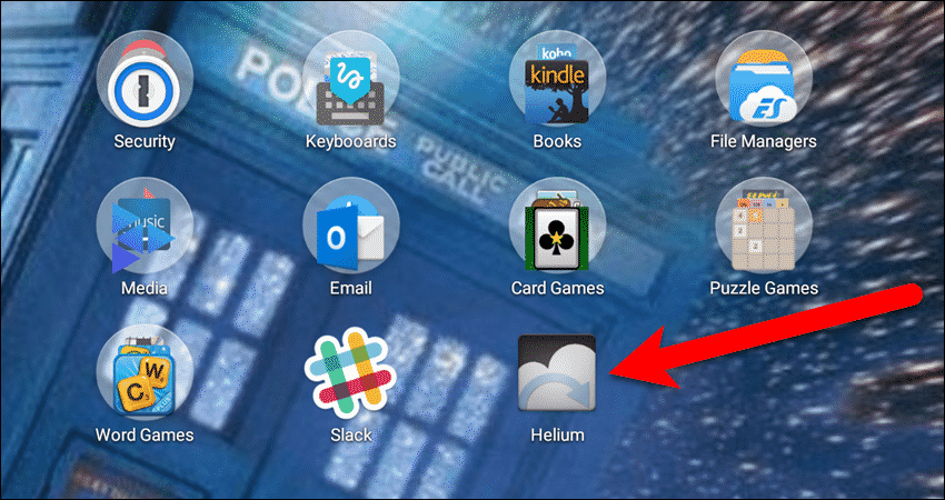 Нажмите значок гелия на главном экране Android.