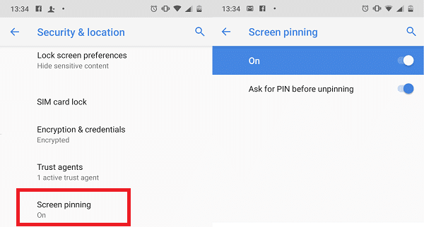 Пиннинг для экрана Android Pie