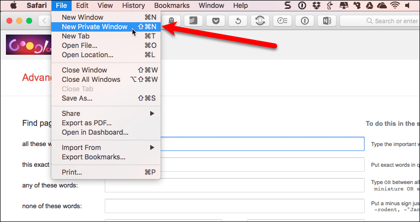 Выберите Новое личное окно в Safari на Mac