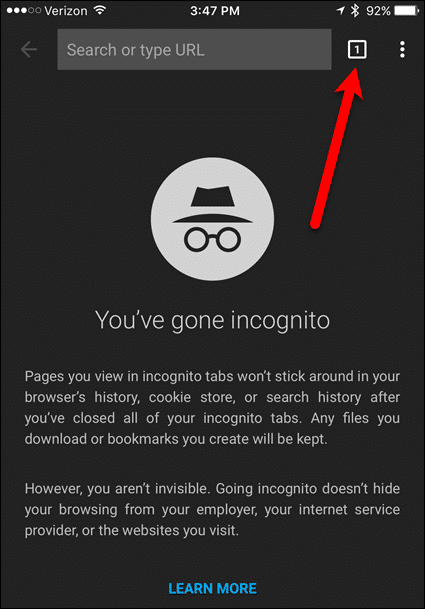 Вы've gone incognito in Chrome on iOS