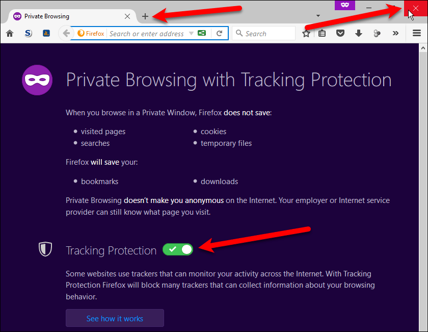 Новое приватное окно просмотра в Firefox на Windows