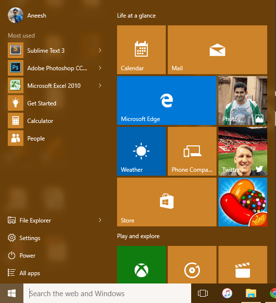 Настройка меню «Пуск» после обновления до Windows 10