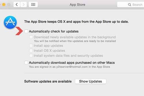 отключить автоматическую проверку обновлений на Mac OS X Yosemite (Macbook Pro & Air)