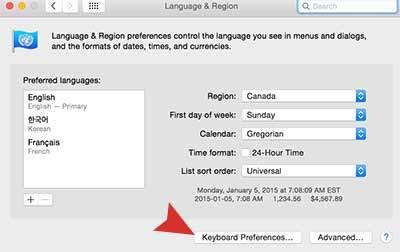 изменение языка ввода с клавиатуры в Mac OS X (китайский, корейский, французский)