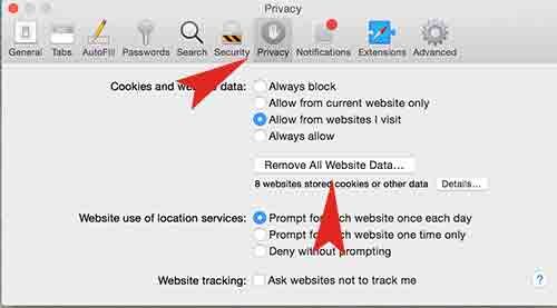 удаление истории и кеша из браузера Safari на Macbook pro retina
