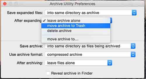 автоматически удалять zip-файлы из корзины Mac